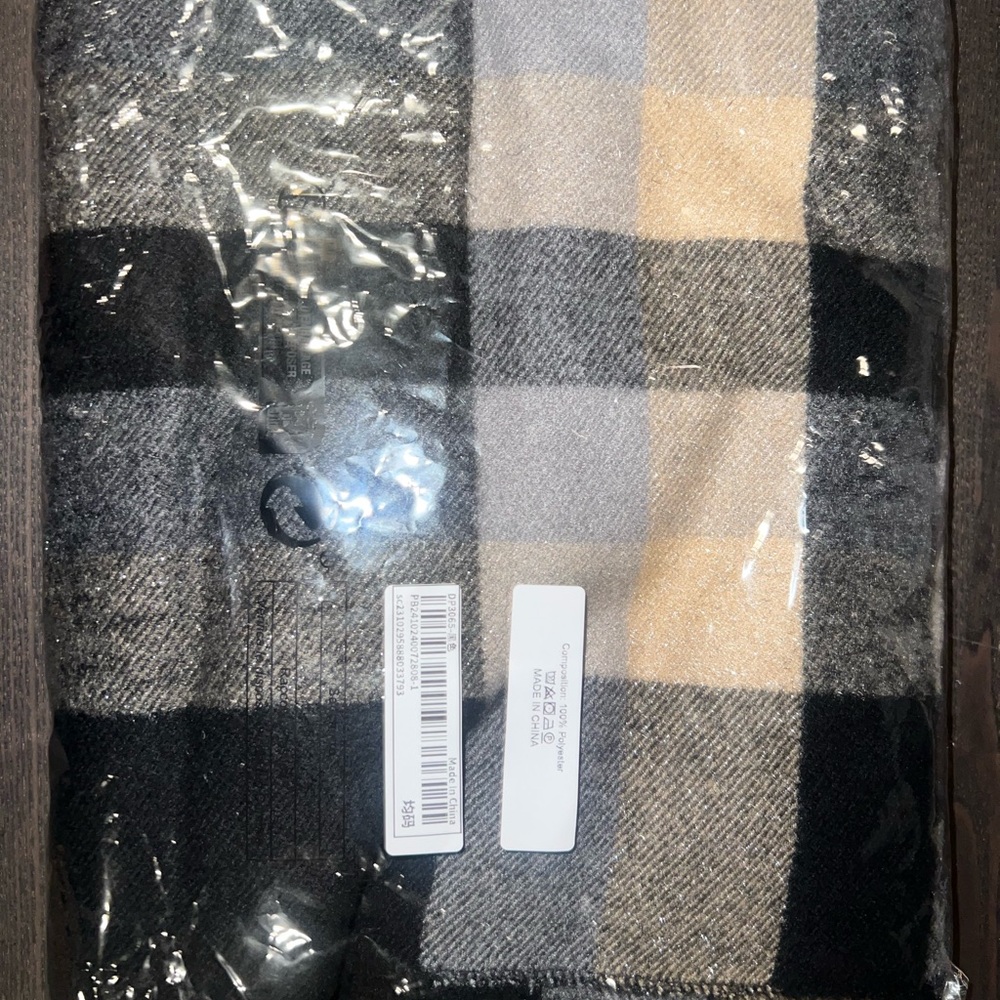 Plaid Scarf in Black, Gray, and Tan